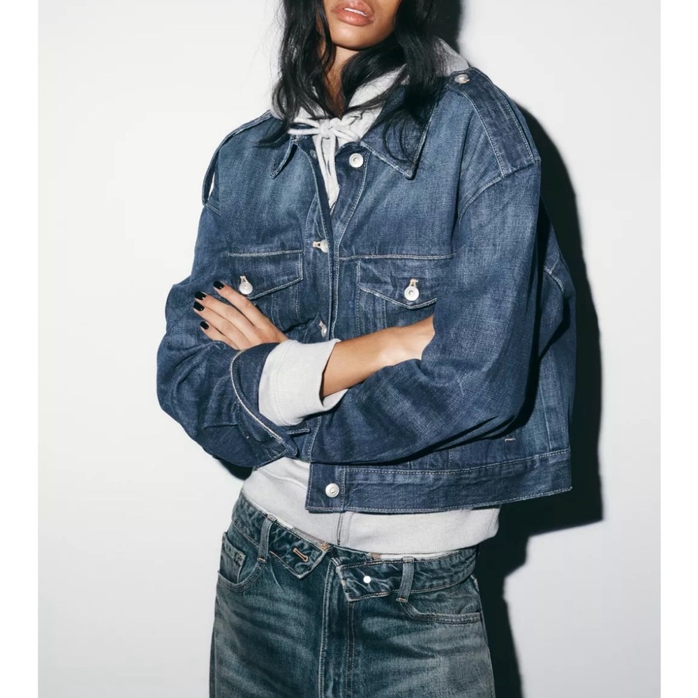 Zara TRF Denim Jacket with Tabs NWT in Navy Blue, Sizes S, L